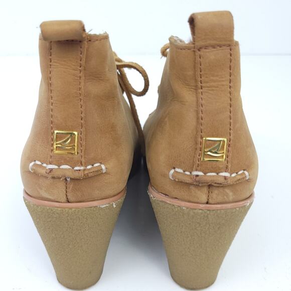 Sperry Wedge Leather Boot Lace Up Size 7.5 Brown Tan Distressed Boho Festival - Picture 4 of 7
